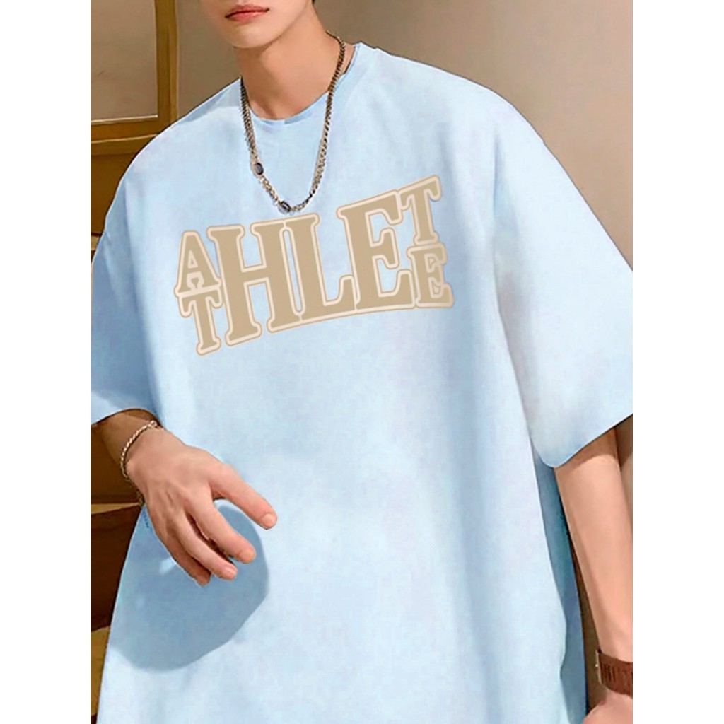 Camiseta Oversized Azul Masculina Streetwear Malha T-Shirt Personalizada Athlete Casual Esportivo