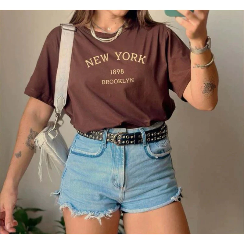 T-Shirt Feminina Blusinha Casual Camiseta Básica Camisa Moda New York 1898 100% Algodao Premium — imagem 1
