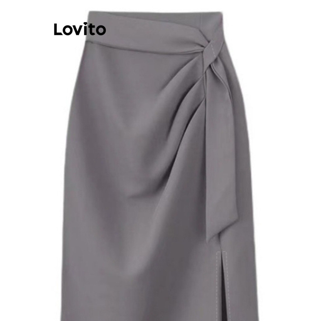 Detalhes do Lovito Saia casual simples com renda e babados para mulheres LNL77340(Multicolorido)