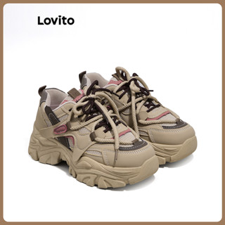 (Trendy) Lovito Tênis Casual Feminino Malha Respirável Cadarço Sola Grossa Estilo Retrô LFA43373 em Oferta na Shopee