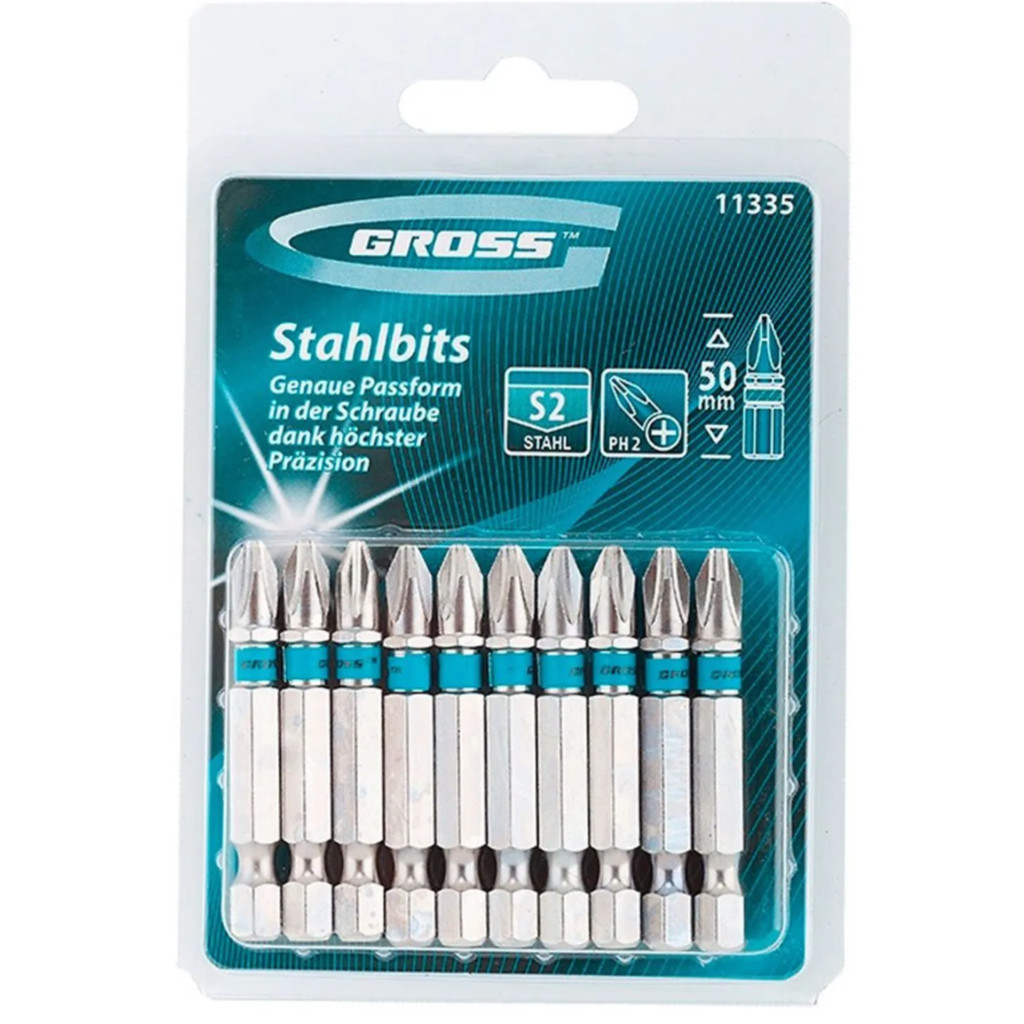 Jogo De Bits Phillips PH2 Aço Rápido 50mm 10 Unidades Para Uso Profissional - Gross