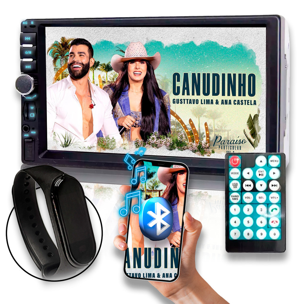 MP5 Multimídia Player 2DIN 7" 4x45w Controle Remoto+Relógio Pulso Resistente A Água em Oferta na Shopee