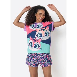 Pijama Manga Curta Feminino Onça - Puket em Oferta na Shopee
