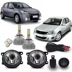 Kit Farol Milha Neblina Auxiliar Logan Sandero 2007 2008 2009 2010 2011 2012 + Kit Super Led 6000k