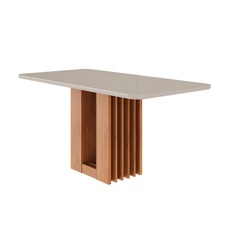 Mesa de Jantar Retangular com Tampo de Vidro Ariela Off White e Cinamomo 160 cm