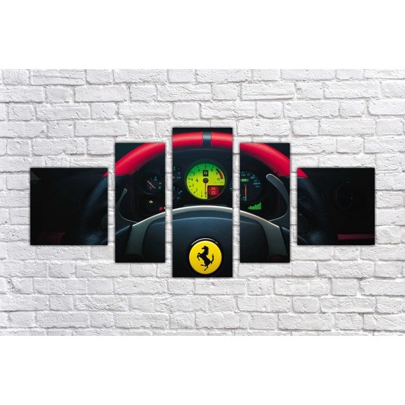 Quadro Decorativo Carro Ferrari Decoração com 5 Peças