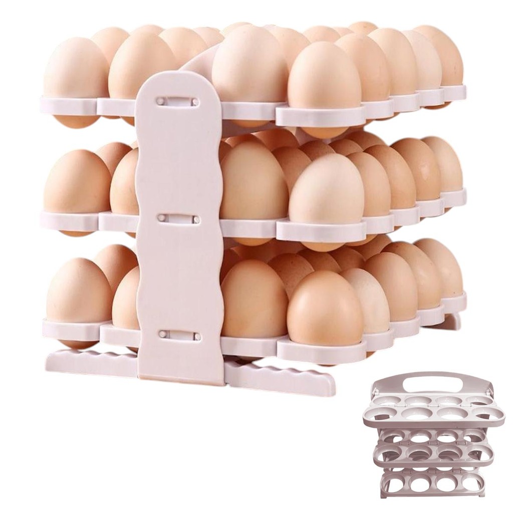 Suporte Porta Ovos 60 Ovos Organizador 3 Andares Geladeira Guarda Ovo Mesa Bancada Cozinha Restaurante Armario Dobravel