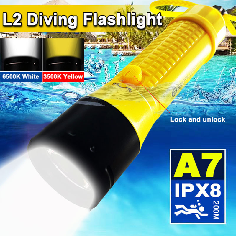XM-L2 Lanterna De Mergulho LED IPX8 Lâmpada Subaquática De 100m Embutida Com Bateria De 6000mAh Luz Recarregável