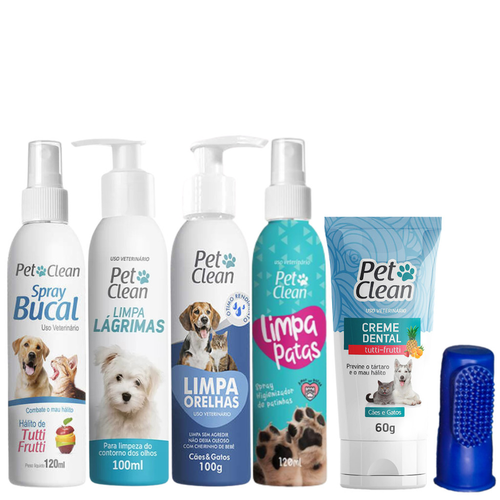 Combo Kit Higiene Pet Creme Dental  + Limpa Lágrimas + Limpa Orelhas + Limpa Patas para Cães