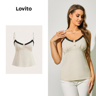 Lovito Boho Camisa Feminina Lisa de Renda LBL09030