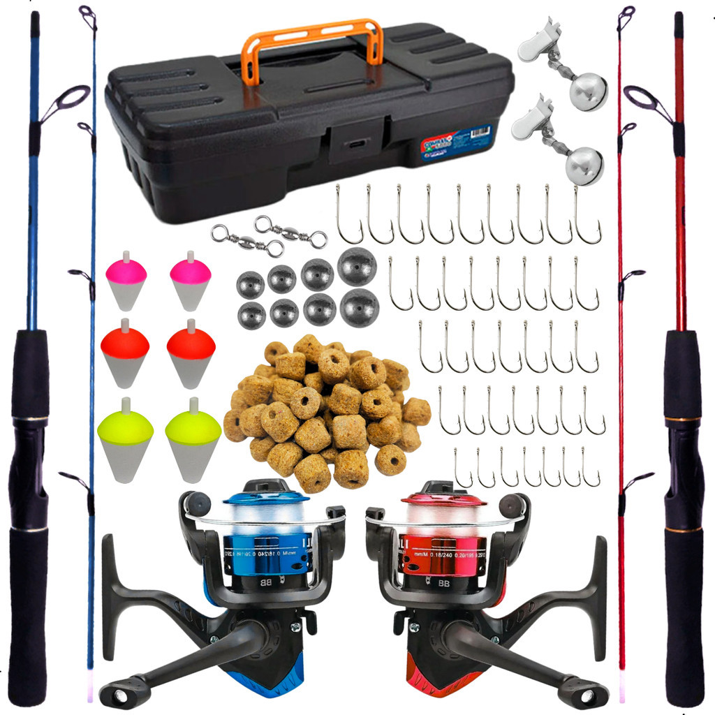 Kit De Pesca Completo 2 Varas 1,20m 10kg 2 Molinete + Itens em Oferta na Shopee