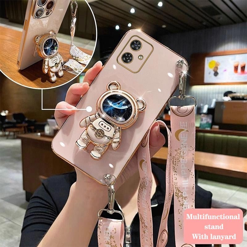 G54 G84 G84 G42 Areia Movediça Astronauta Suporte Transversal Cordão Chapeado Capa De Celular Para Motorola Moto G52 G53