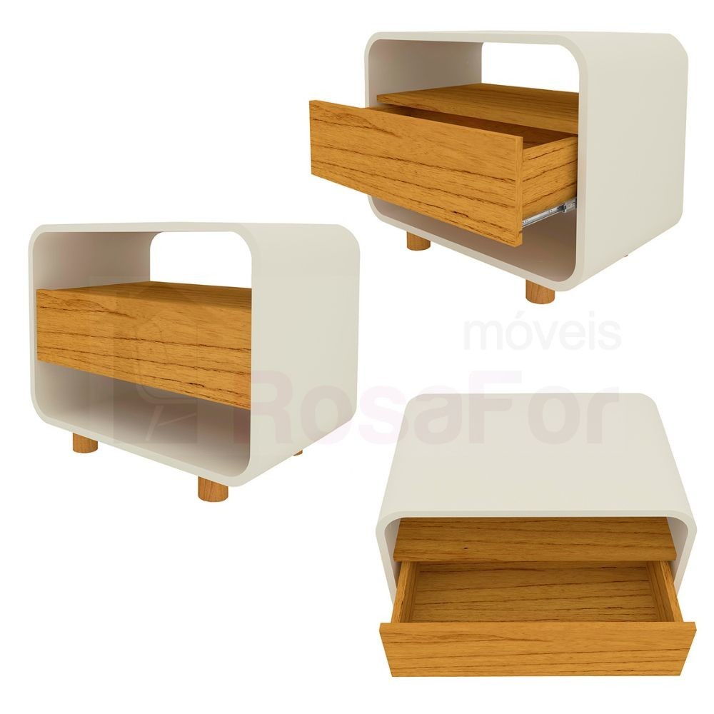 Mesa de Cabeceira 1 Gaveta Innova Off White Naturale - Gelius — imagem 2 de 2