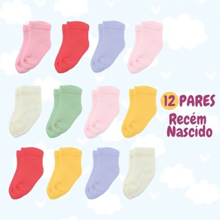 Kit 12 Pares de Meia Lisa Para Bebê (Recém Nascido) - Sortidas - 0 a 10 meses em Oferta na Shopee