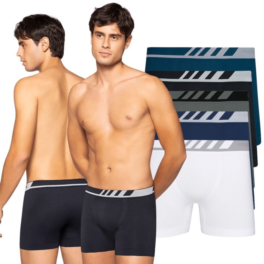 Kit com 5 Cuecas Boxer Adulto Masculinas sem Costura Confortável