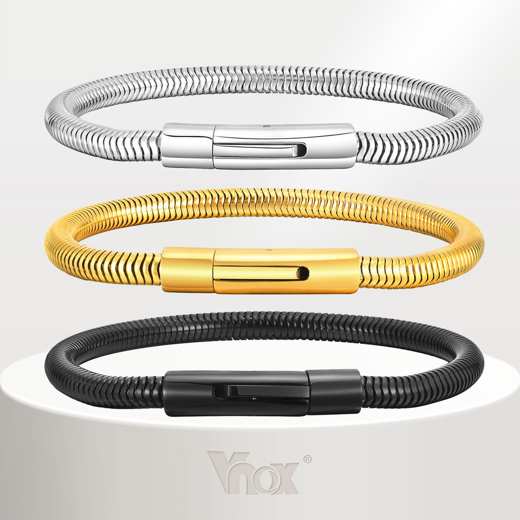 Vnox Fashionable E Minimalist Pulseira Circular De Cobra De Corrente Para Homens , Com Fivela De Aço Inoxidável À Prova D'água Em Forma De Cacau Jóias