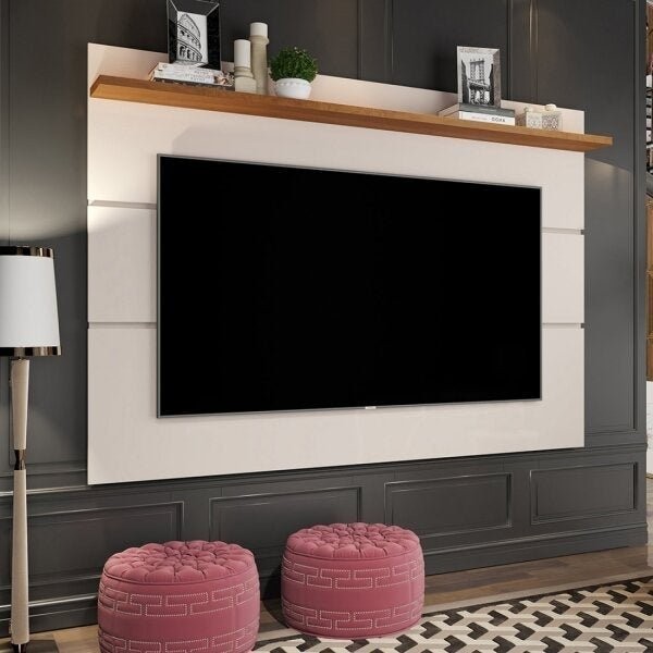 Painel para TV até 50 Polegadas MDF 136cmx132cm 1 Prateleira Vivare New Bege Off White/Freijó Off White/Freijó