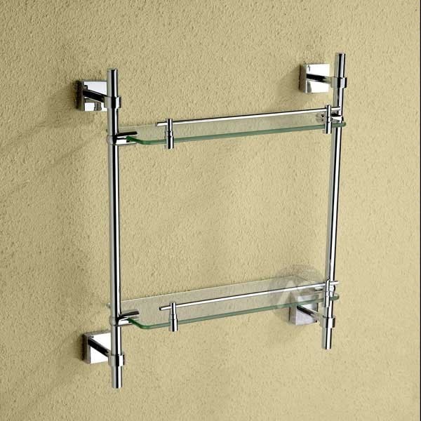 Porta Shampoo em Metal Cromado com Prateleira de Vidro Grande.