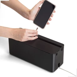 Caixa Box Organizadora Esconde Fios Cabos Regua Energia Mesa Escritorio Suporte Celular Preto Arthi