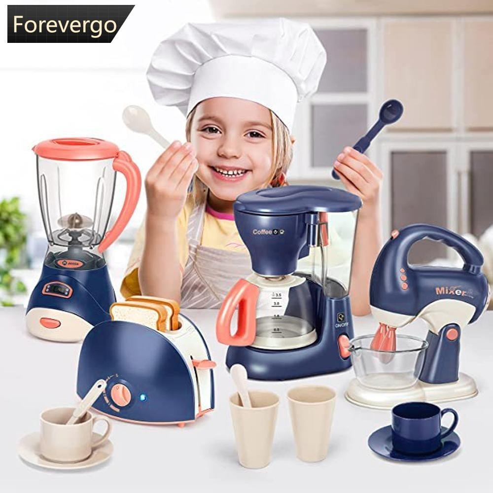 FOREVERGO Mini Electrodomésticos Brinquedos De Cozinha , Conjunto De Fingir Com Misturador De Cafeteira E Torradeira Para Crianças Meninas Presentes M7R7