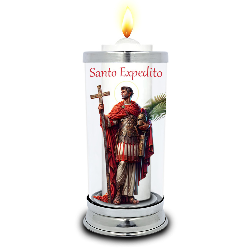 Protetor de Velas Imagem Santo Expedito Copo Vidro Castiçal