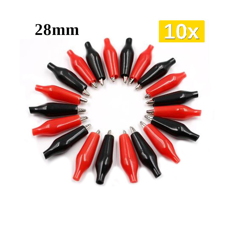 Kit 10x Garras Jacaré  28mm - 5 Pares (5 pretos+ 5 vermelhos) de Conector tipo Garra Jacaré - Isolado