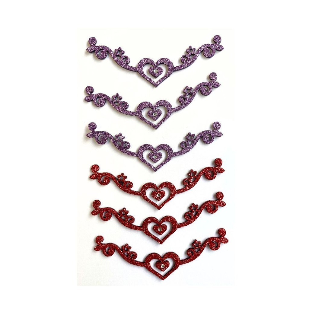 Adesivo Pet Lacinho Pity Biju Tiara/Gargantilha Coração - Vermelho e Lilás - 6 Unid