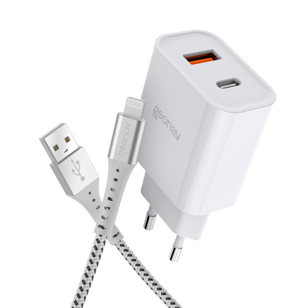 Kit Carregador 20W Turbo Pd + Cabo Lightning Mfi 1,2M Geonav - Mobile & Gadgets