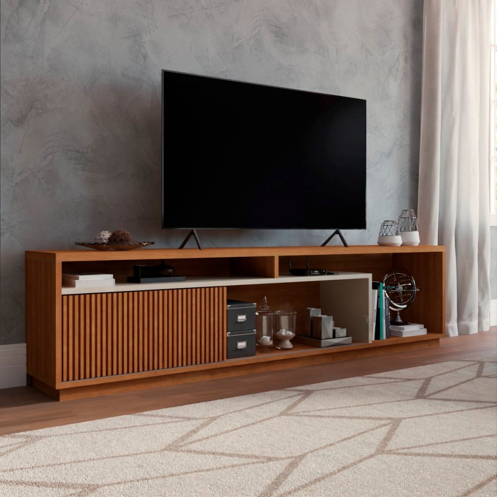 Rack para TV Até 75 Polegadas Columbus 1 Porta Naturalle/Off White - Panorama Móveis - Home & Living