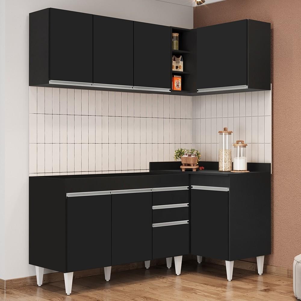 Armário de Cozinha Modulado de Canto Esquerdo 4 Peças CP46 Balcão sem Tampo Preto - Lumil em Oferta na Shopee