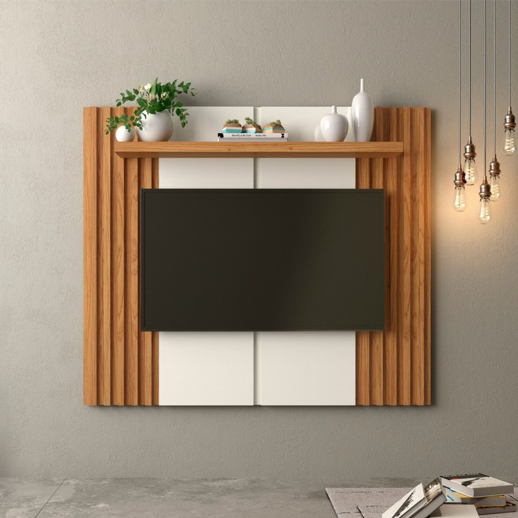 Painel para TV Até 55 Polegadas 1 Prateleira 140cm Ripado Off White/Freijó - Dalla Costa em Oferta na Shopee