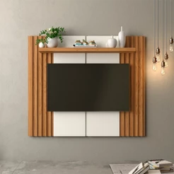 Painel para TV Até 55 Polegadas 1 Prateleira 140cm Ripado Off White/Freijó - Dalla Costa