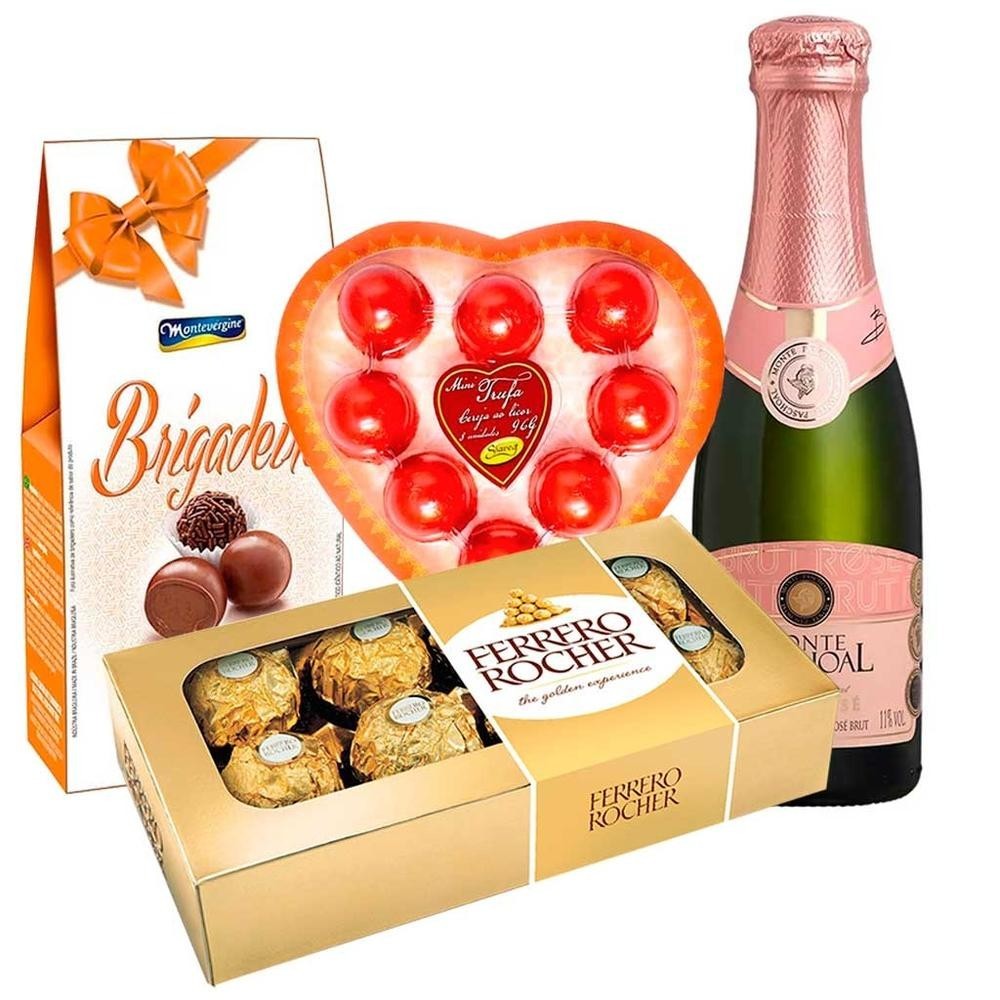 Kit Chocolate Namorados - Ferrero Rocher + Espumante + Trufa + Bombom