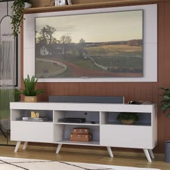 Rack c/ Painel P/TV até 65" e Pés Retrô Flórida Multimóveis Branco