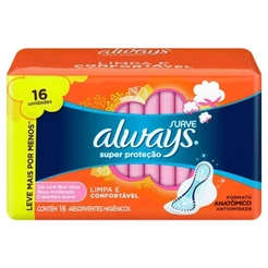 ALWAYS ABSORVENTE SUPER PROTEÇÃO SUAVE COM ABAS DE 16 UNIDADES