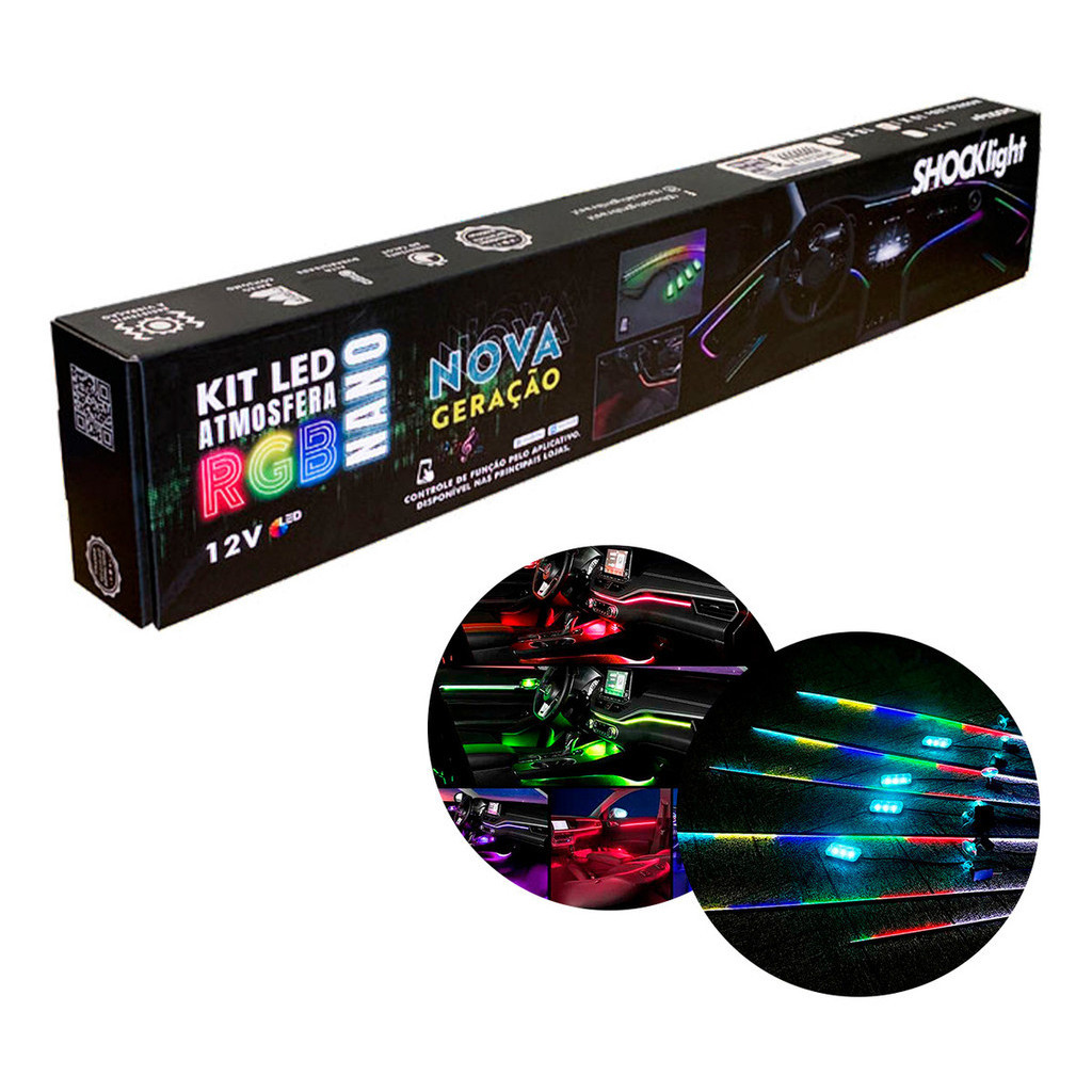 Kit Led Automotivo Atmosfera Nano Rgb Painel Neon 10x1 12v Shocklight