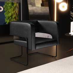 Poltrona Decorativa Scarlett D02 Base de Aço Preto Couríssimo Preto B-159 - Lyam Decor