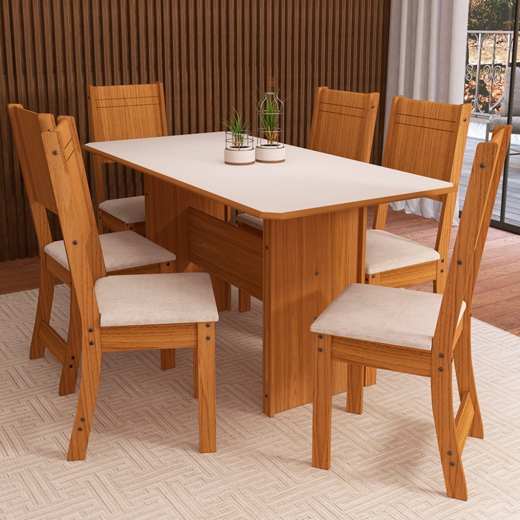 Mesa de Jantar 6 Lugares 10070.1 Freijó/Off White - Indékes em Oferta na Shopee