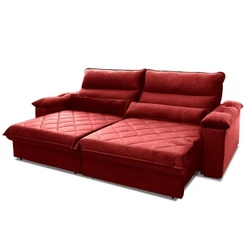 Sofá Retrátil Reclinável Grécia 2,70m Suede Velut Vermelho Molas no Assento - King House