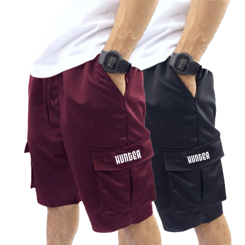 Kit 2 Bermudas Corta Vento Bolso Cargo Hunter Colors Verão