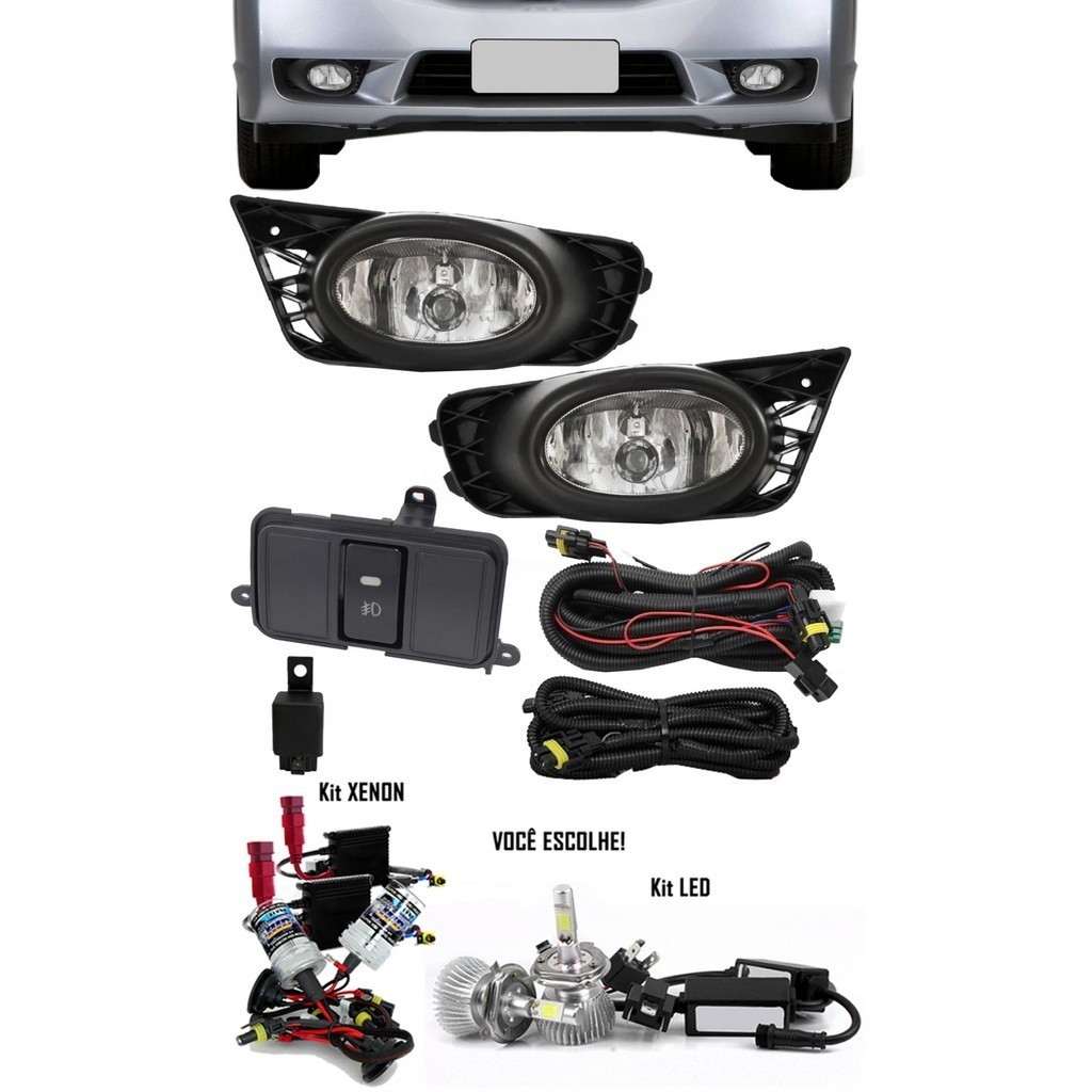 Kit Farol de Milha Neblina New Civic 2009 2010 2011 + Kit Xenon 6000K 8000K ou Kit Lâmpada LED 6000K