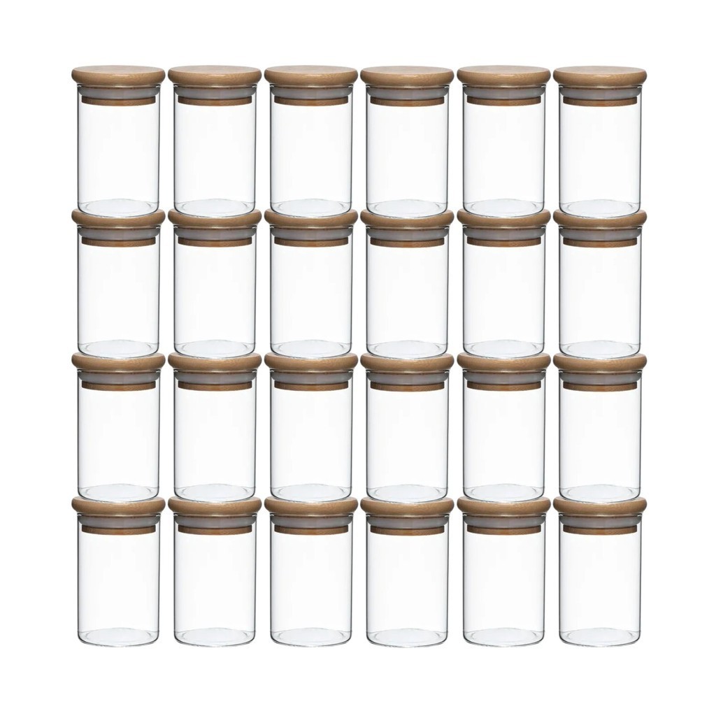 Kit 24 Pote Porta Temperos Mantimentos Design Sofisticado Versátil Tampa De Bambu Hermético