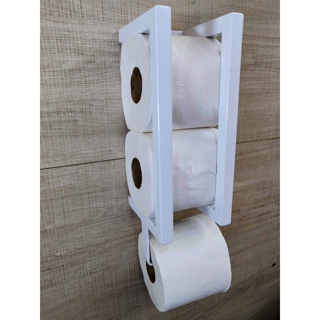 Suporte Porta Papel Higiênico Estilo Industrial Pintura Eletrostática Branca serve 3 Rolos Papeleira