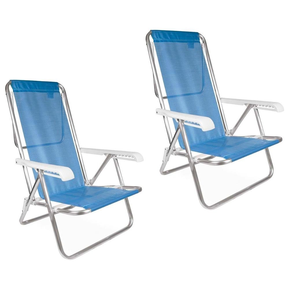 Kit 2 Cadeira Praia Reclinável 8 Posições Alumínio Mor Azul em Oferta na Shopee