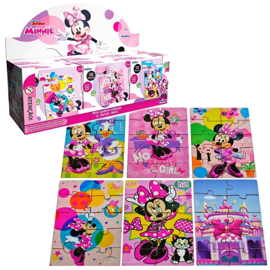 Kit 6 Mini Quebra Cabeça Minnie Mouse E Sua Turma Disney Mdf