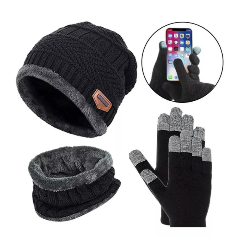 Kit Inverno Touca de Frio + Gola Forrada+ Luva - Masculina e Feminina Cachecol Echarpe em Oferta na Shopee