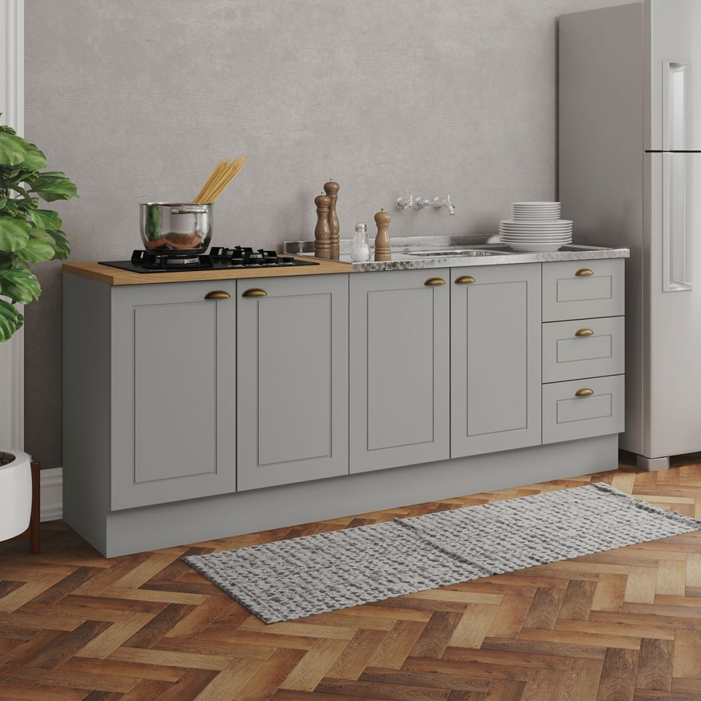 Cozinha Compacta Americana 4 Portas 3 Gavetas 100% Mdf Cinza/Nature - Henn em Oferta na Shopee