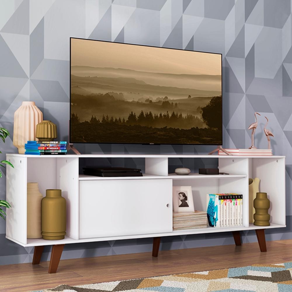 Rack para TV até 65 Polegadas Madesa Cancun com Pés - Branco/Rustic/Branco em Oferta na Shopee