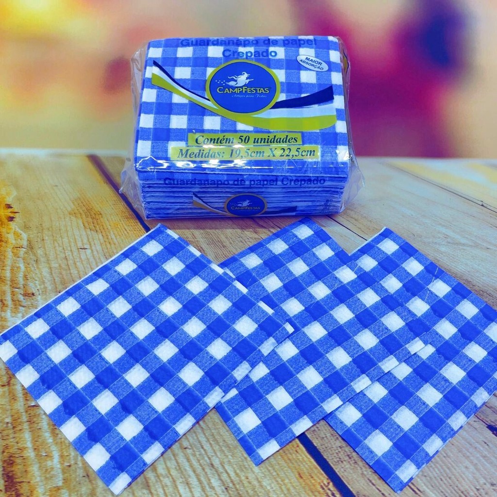 KIT 50~300 GUARDANAPOS XADREZ AZUL ESCURO FESTA JUNINA (19,5X22,5 CM) (CHOCO) · foto 2