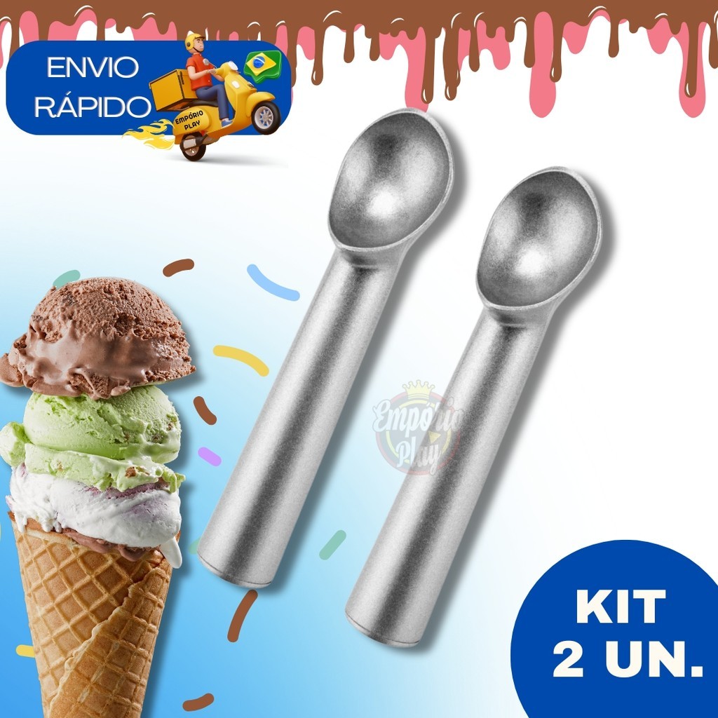 Kit 2 Colher Pegador De Sorvete Açai Profissional Concha Aluminio Para Sorveteria Gelato